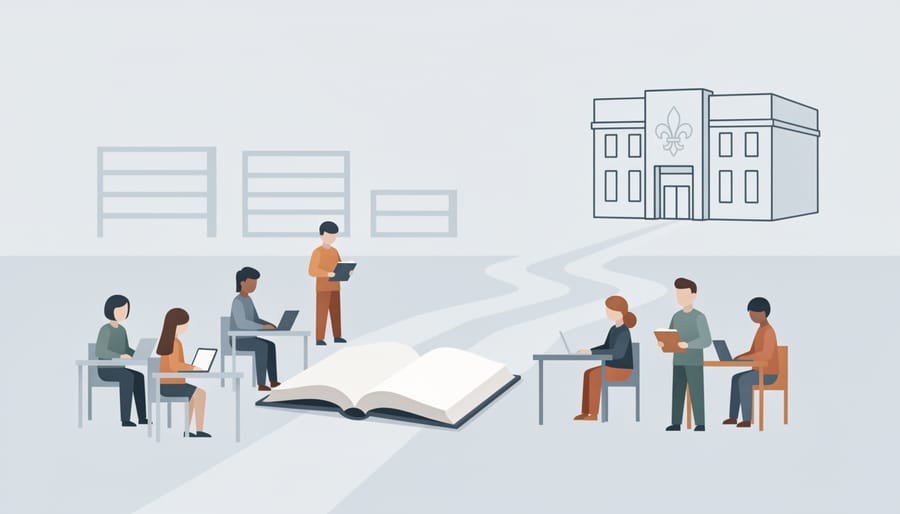 International students studying together with books in a bright college library